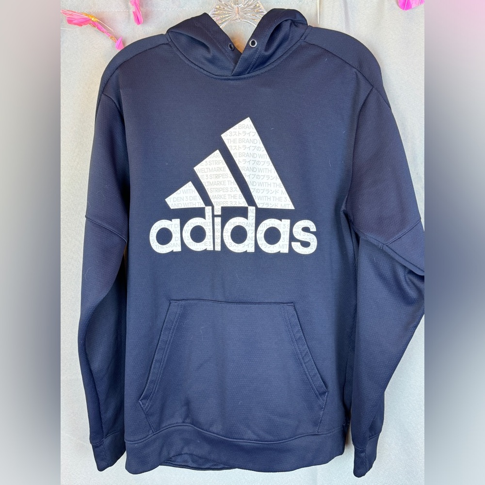 Men’s Adidas ClimaWarm Navy Graphic Logo Hoodie- Sz Medium